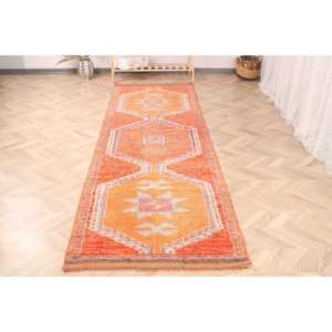 Vintage <b>Rug</b>, <b>Runner</b> 3.2x11 ft <b>Rug</b>, Herki Orange Ombr <b>Rug</b> - Product Image 2