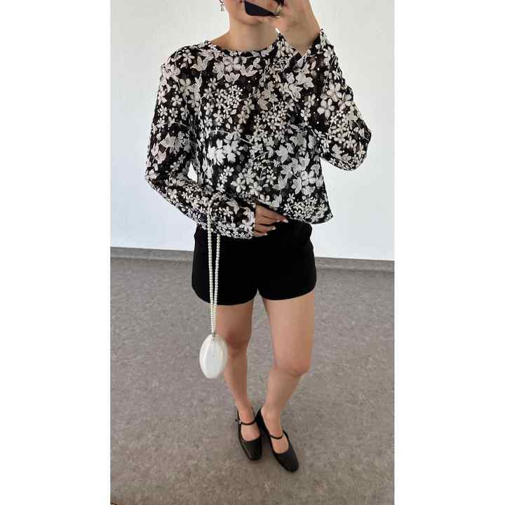 Embroidered Floral Black Blouse
