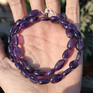 Collier en perles de pépites d'améthyste AAA plaqué argent sterling, cristal de guérison poli violet naturel, style bohème hippie, cadeau de bijoux - Product Image 1