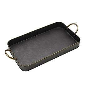 Plateau de service en métal galvanisé avec manche en bois adapté à la maison et au mariage Plateau de service de table pour ustensiles de cuisine - Product Image 3
