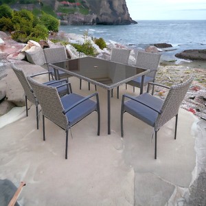Set da Pranzo da Giardino CARLO in 7 Pezzi in Rattan PE Resistente, Set Tavolo e Sedie Grigio con Cuscini per Giardino, Patio o Balcone - Product Image 3
