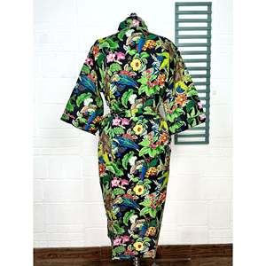 Kimono Informal Estilo Bohemio de Algodón, Estampado a Mano con Motivos de Mariposas y Flores, Bata Ligera para el Hogar, Tejido Suave - Product Image 5