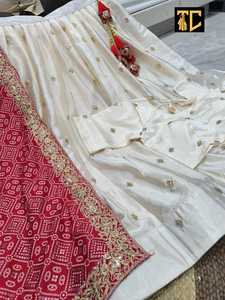 Lehenga indien en soie chinnon brodé, taille unique, avec dupatta, robe de mariée indienne avec toile cousue - Product Image 5