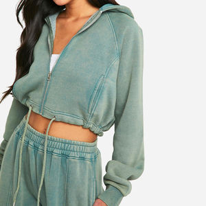 Nueva llegada otoño Anti-Shrink Crop Sudadera con capucha para mujer transpirable frente Logo longitud corta prendas de vestir exteriores de moda - Product Image 6