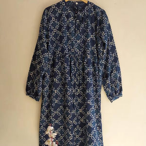 Vestido Kaftan de Algodón Azul Índigo Estilo Boho, Estampado a Mano, Ropa de Playa para Mujer, Vestido Largo Informal de Verano - Product Image 1