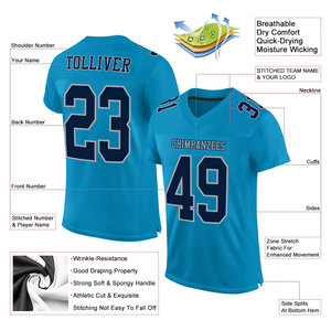 Recién llegado, camiseta de malla de fútbol, Color azul cielo, manga corta, poliéster, hecho de secado rápido, camiseta de aficionado al ejercicio de fútbol americano - Product Image 4