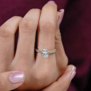 IGI Certified Lab Grown Round <b>Diamond</b> Engagement <b>Ring</b> Yellow Gold with Pave Band Oval Cut Beautiful <b>Diamond</b> <b>Rings</b> - Product Image 6