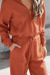 Traje informal para mujer, sudadera de lona de 2 piezas, pantalones de chándal para correr, Jersey con cremallera, Tops largos con decoración de botones - Product Image 6