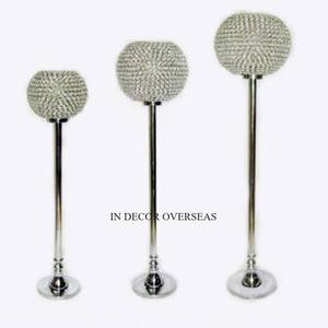 Aluminio fundido Color plata acabado brillante pulido con cuentas de cristal transparente diseñador único conjunto de 3 Decoración de mesa de boda - Product Image 2