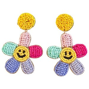 Pendientes Colgantes con Cuentas en Forma de Flor y Diseño de Cara, Novedad, Calidad Premium, Joyería Moderna y Adorable, Material de Cuentas para Mujer - Product Image 1