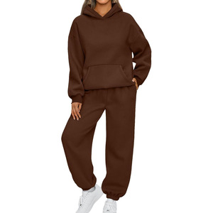 Logo personnalisé pour femmes grande taille vêtements d'hiver décontractés ensemble 2 pièces jogger sweat et pantalon de survêtement survêtement longueur genou - Product Image 6