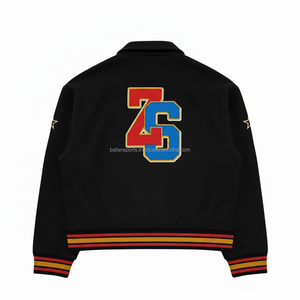 Veste universitaire en mélange de laine de qualité supérieure 450 GSM doublure intérieure douce noir avec garniture jaune rouge Logo personnalisé veste universitaire pour homme - Product Image 2