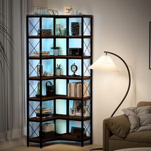 Étagères de salon avec éclairage LED, étagères <span class=keywords><strong>d</strong></span>'angle, étagère de rangement industrielle moderne, <span class=keywords><strong>d</strong></span>écoration intérieure, étagères ouvertes hautes DR561 - Product Image 1
