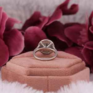 Sólido 14K oro blanco laboratorio cultivado Diamantes Azul redondo doble Halo anillo de compromiso Boda nupcial anillo conjunto regalo de moda para ella - Product Image 4