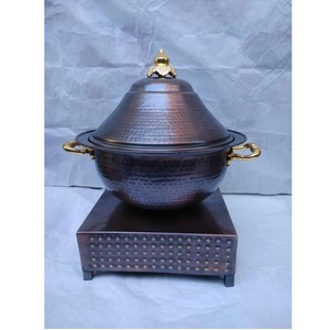 Plato Calentador Tradicional de Cobre Martillado con Soporte de Tapa de Latón, Juego de Platos Calentadores de Cobre para Buffet, para Hoteles y Suministros de Catering - Product Image 1