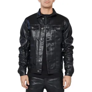 Модная верхняя одежда из искусственной кожи обтягивающий Топ мотоциклетная черная кожа для мужчин Куртки из искусственной кожи дышащий логотип на заказ oem
