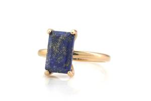 Bijoux à la mode pour femmes en argent Sterling 925 massif plaqué or 18 carats naturel Lapis Rectangle forme pierres précieuses anneaux bijoux fins - Product Image 5