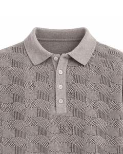 Suéter Polo de Punto Texturizado para Hombre, Manga Larga, Cuello con Botones, Informal, para Invierno, Color Gris Jaspeado, para Venta al por Mayor - Product Image 6