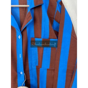 Vente en gros de pyjama d'été pour femmes en coton à rayures 3 pièces ensemble de pyjama long et court pour demoiselles d'honneur options de taille plus - Product Image 6