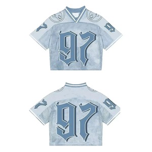 เสื้อกีฬาบาสเก็ตบอลชายย้อนยุคแนวสตรีทแวร์เสื้อครอปสำหรับผู้ชายเสื้อยืดฟุตบอลเสื้อครอปสำหรับผู้ชายคอวีออกแบบได้ตามต้องการ - Product Image 5