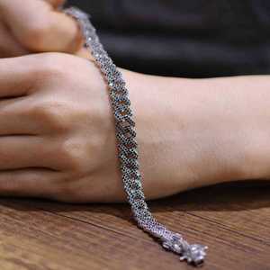<b>Silver</b> Gourmet <b>Charm</b> <b>Bracelet</b> with Black Stones Floral Pattern and Gemstones for Religious Party Occasions Perfect Gift - Product Image 3