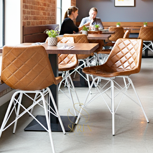 Silla de cuero hecha a mano india de Color tostado de diseñador moderno, Base de hierro para restaurante, granja, madera hecha a mano, artesanos indios - Product Image 4