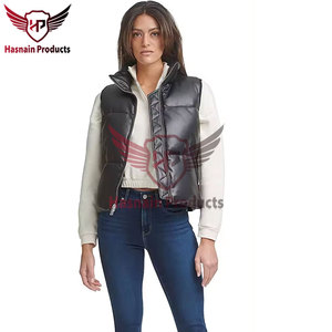 OEM Logo mujer sin mangas Otoño Invierno chaqueta personalizable negro burbuja Puffer cuero chaleco a prueba de viento lana cremallera Flexible - Product Image 6