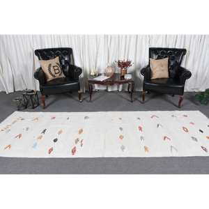 Tapis moderne en laine blanche 3.7x10.9 pieds, tissage plat turc, support en latex pour décor de salon ou utilisation au lit - Product Image 2