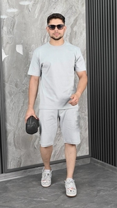 Men's Black T-Shirt and Terry <b>Jogger</b> Set Crew Neck Short Sleeve Casual Summer Outfit <b>White</b> Trim Drawstring Waist Eco-Friendly - Product Image 6