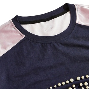 Camisetas de hombre personalizadas con mangas de contraste y pedrería, color liso, 100% algodón, estilo casual urbano, corte holgado, ropa de fábrica - Product Image 2