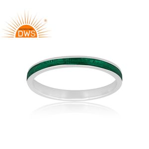 Best Selling Fine Sterling Silver <b>Green</b> Enamel Design Band Ring Custom <b>Jewelry</b> for Women Gift for Her - Product Image 2