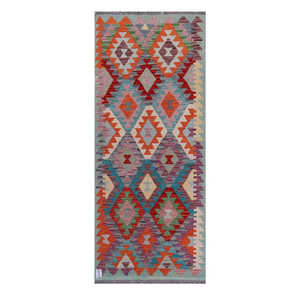 Alfombra Kilim de Maimana, Afganistán, 193 x 79 cm, Accesorio de Decoración para el Hogar - Product Image 1