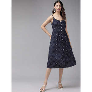 Vestido Corto Casual Estilo Vintage Azul de Rayón con Cuello en V, Estampado Floral a Rayas, Silueta Lápiz, Cintura Natural y Botones - Product Image 4