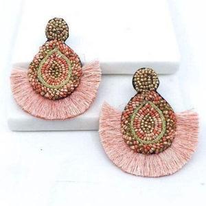 Pendientes de Bordado de Algodón Hechos a Mano, Joyería Botánica de Flores, Diseño de Pétalos de Rosa, Forma Redonda, Regalo de Boda - Product Image 1