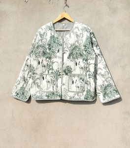 Chaqueta acolchada de algodón reversible para mujer, abrigo índigo con estampado de bloques a mano con estilo corto, abrigo para mujer - Product Image 1