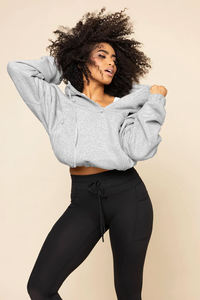 Winter Long Sleeve Pullover Mid <b>Weight</b> Adjustable <b>Stand</b> Women Cropped Half Zipper Hoodie Front Logo 100% Cotton Streetwear - Product Image 6