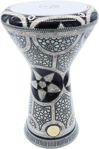 Gawharet El Fan 17.5" con incrustaciones de nácar, círculo negro entrelazado y estrella, Darbuka Doumbek Drum Dumbek Tabla Percusión Egipcia - Product Image 3