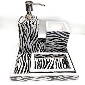 Juego de baño moderno de resina Mdf esmaltada, Colección completa para baños elegantes impresos a mano, Juego de 4 - Product Image 6