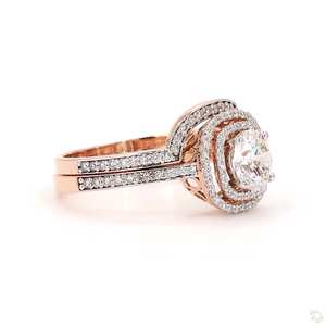 แหวนหมั้นเพชรสำหรับปลูกในห้องปฏิบัติการทรงกลมรัศมีคู่สีโรสโกลด์14K มีฐานแบบแยกก้านขนาดไมโครได้รับการรับรอง - Product Image 2