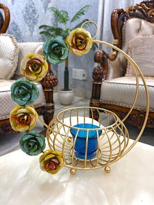 Bougeoir décoratif de Table occasionnelle de mariage en forme de panier plaqué or Antique, photophore à fleurs votives - Product Image 4