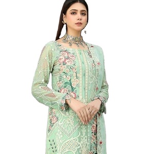 Nouveau costume pakistanais Georgette avec broderie travail fond Stanton terne avec intérieur avec broderie Nazarene Duppata pour les femmes - Product Image 1