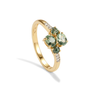 Bague en saphir vert du Montana 1,19 ct taille princesse avec zircon blanc en or jaune 9 carats, bijoux fins style bohème - Product Image 1