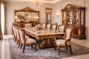 European Royal Gold Dining Table Set with 6 Chairs Buy Oval Dining Table Royal Neoclassical Gold Dining Table with Chairs Set - Product Image 2