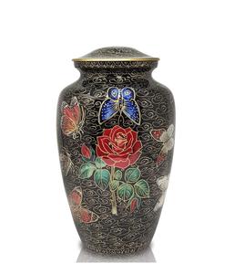 Black & Red Rose Floral Cremation Urn Handcrafted Large Metal Urn <b>for</b> Adult <b>Ashes</b> Custom Size With Modern Style - Product Image 1