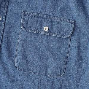 Chemise en denim bleu extensible en coton, nouvelle arrivée 2025, manches longues, col montant, homme, décontractée, coupe ajustée, boutons, respirante, anti-froissement - Product Image 4