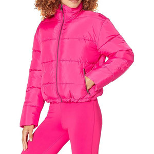 Veste courte à fermeture éclair bouffante au design unique pour femmes, mode d'hiver personnalisée et durable, couleur unie, col montant en coton en peau de mouton - Product Image 2