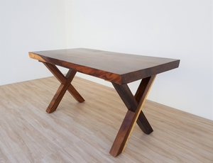 Muebles de comedor de madera con borde vivo de nogal, mesas y sillas de losa natural, juego de comedor, juego de mesa de comedor de madera, 8 sillas - Product Image 3