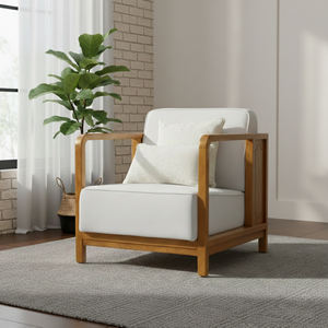 Sillón de Teca de Alta Calidad, Nuevo Estilo Chino, Diseño Europeo de Ocio para Sala de Estar, Dormitorio, Estudio, Exterior - Product Image 1