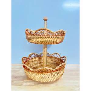 Niveau rotin panier support en osier Dessert plateau porte-fruits à la main Boho décor rustique affichage pour biscuits collations bonbons - Product Image 3