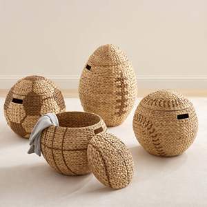 Ball-Shaped Woven Storage <b>Basket</b> with Lid Natural Rattan Organizer in Brown Tones for Home Decor & <b>Laundry</b> Use Made in Vietnam - Product Image 2
